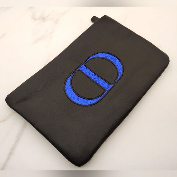 Dior Black Blue Sparkle logo Makeup Cosmetic Bag - Picture 3 of 9